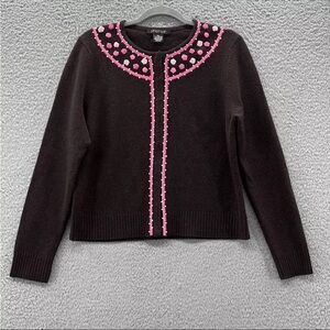 Vintage Lambswool Sweater Cardigan |Brown Pink Floral Cottagecore Soft Grunge XL